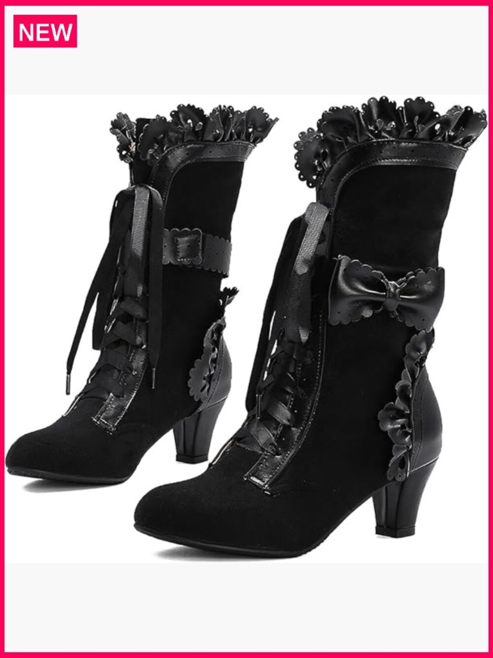 Mid-Calf Lace Up Victorian Boots Bow Embellished Kawaii Boots Women